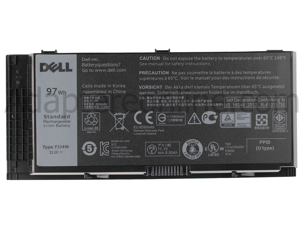 97Whr F334W 451-BBGO H1MNH Dell Precision M4800 P20E Batteri