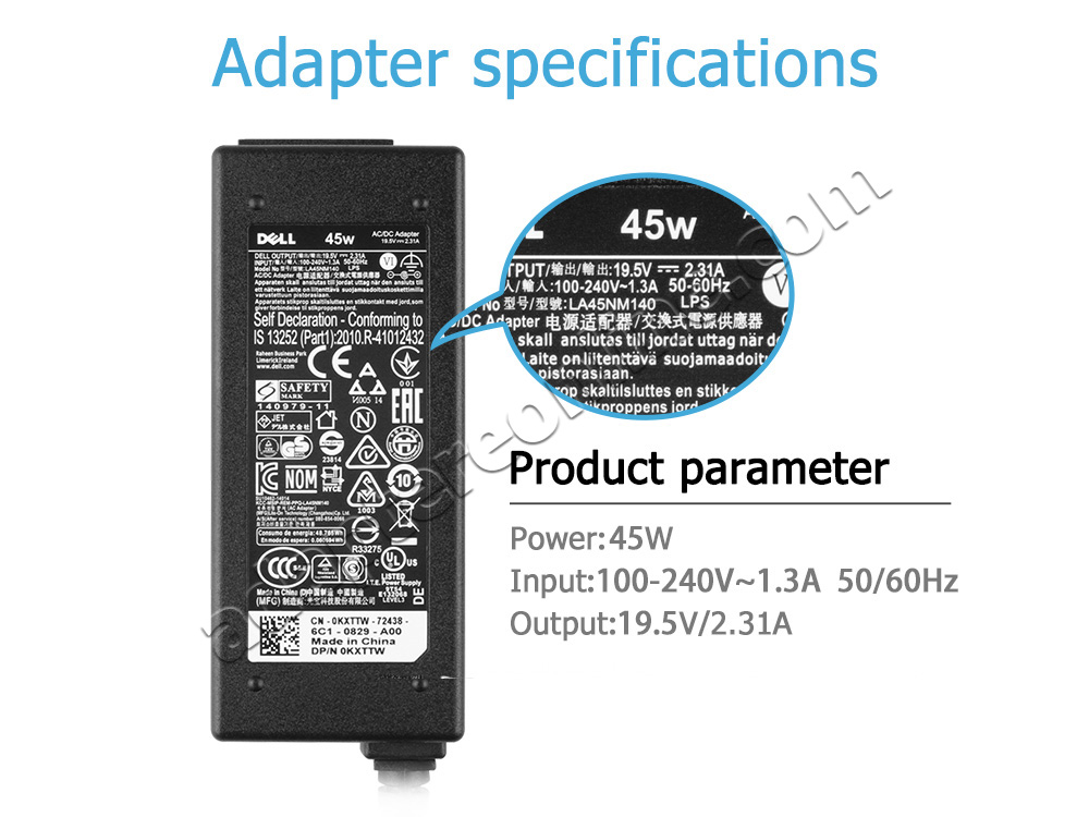 19.5V 2.31A 45W Dell XPS 13 L321X AC Adapter Oplader