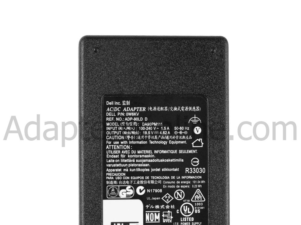 90W Dell Inspiron 7590 P83F P83F001 AC Adapter Oplader