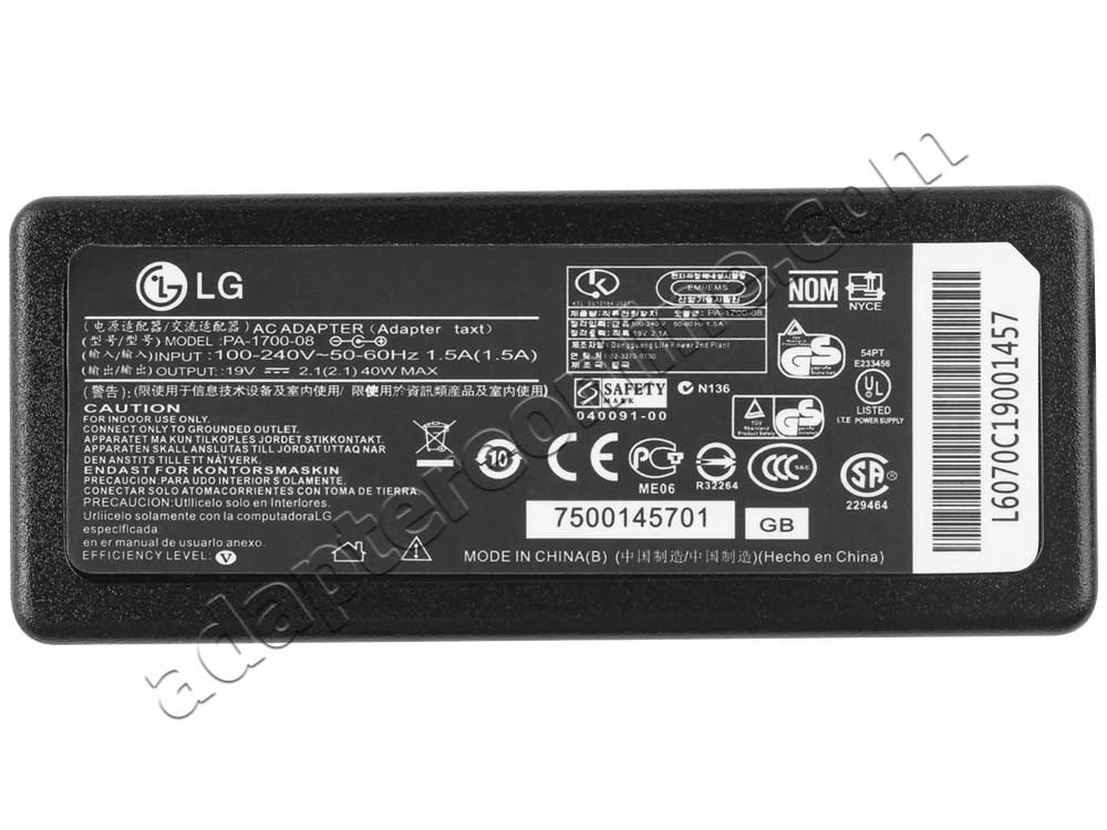 LG e2211pu e2242t e2342t e2411pu-bn AC Adapter Oplader