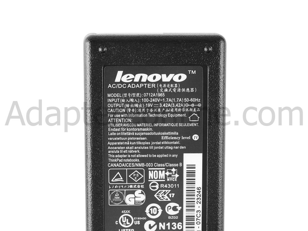 19V 3.42A 65W Lenovo IdeaPad U300e 2692-25U AC Adapter Oplader