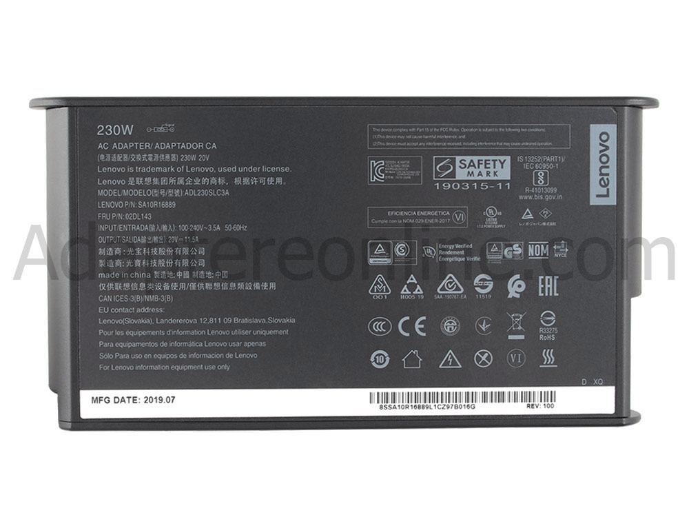 Original 230W Lenovo 02DL144 02DL142 AC Adapter Oplader