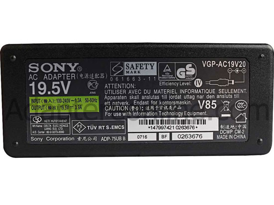 19.5V 3.9A 75W Sony VAIO SVE141D11T AC Adapter Oplader