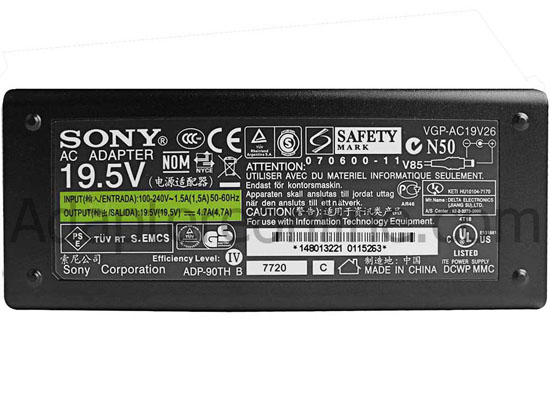 19.5V 4.7A 90W Sony Vaio VGN-SR51MF/P VGN-SR51MF/S AC Adapter Oplader